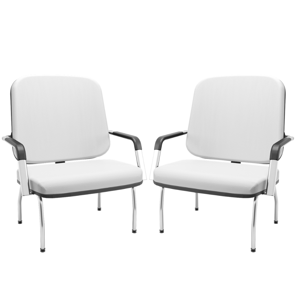 Kit 02 Cadeiras de Escritório Recepção com Braço Fixa Cromada Magno P03 Vinil Branco - Lyam Decor