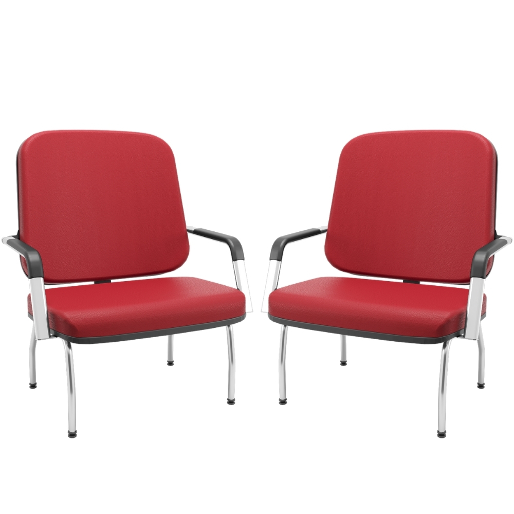 Kit 02 Cadeiras de Escritório Recepção com Braço Fixa Cromada Magno P03 Vinil Vermelho - Lyam Decor