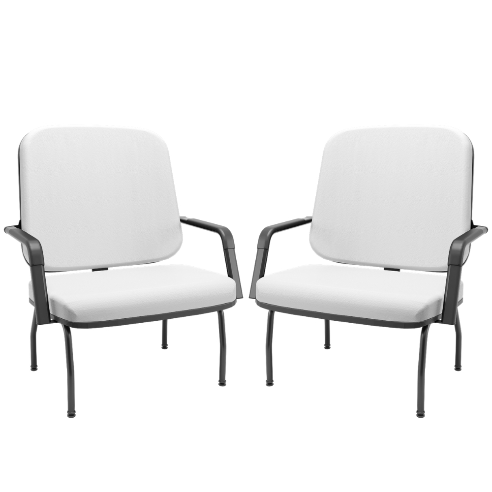 Kit 02 Cadeiras de Escritório Recepção com Braço Fixa Preta Magno P03 Vinil Branco - Lyam Decor