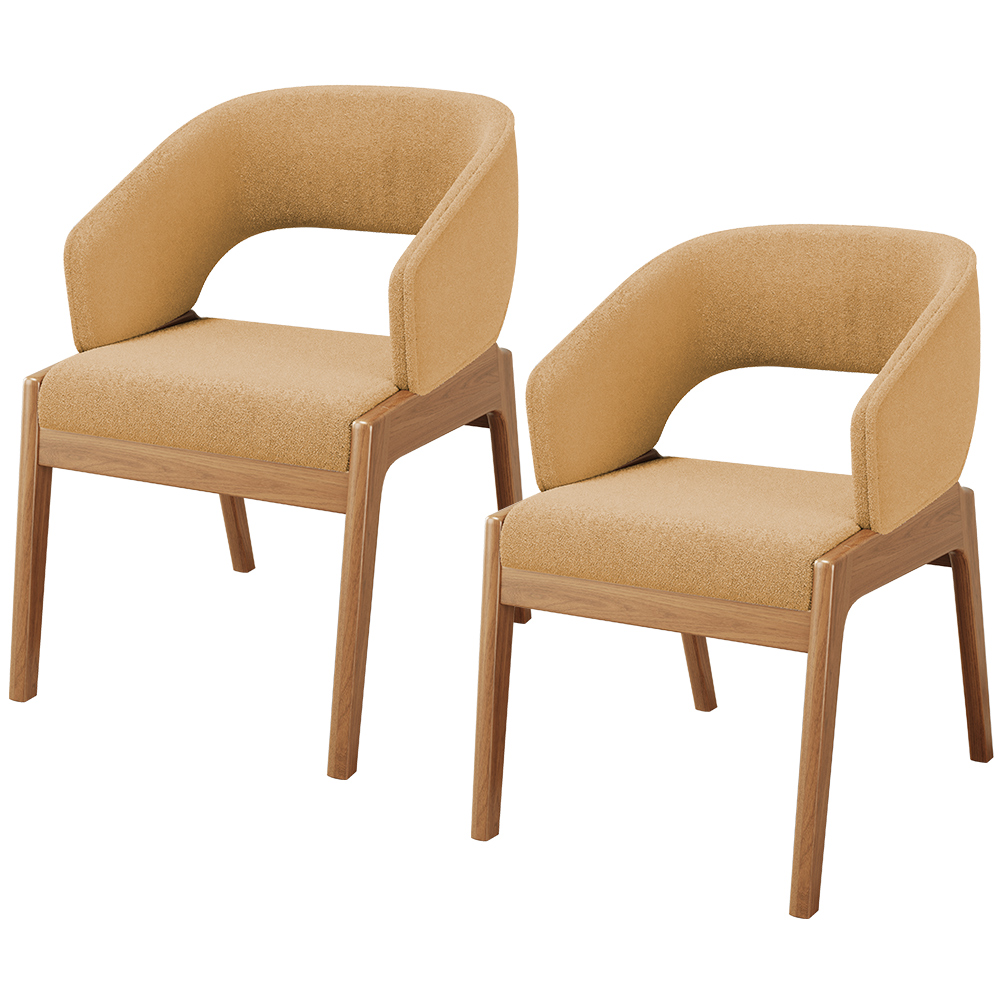 Kit 02 Cadeiras de Jantar e Estar Living Estofada Lince L02 Bouclê Mostarda - Lyam Decor