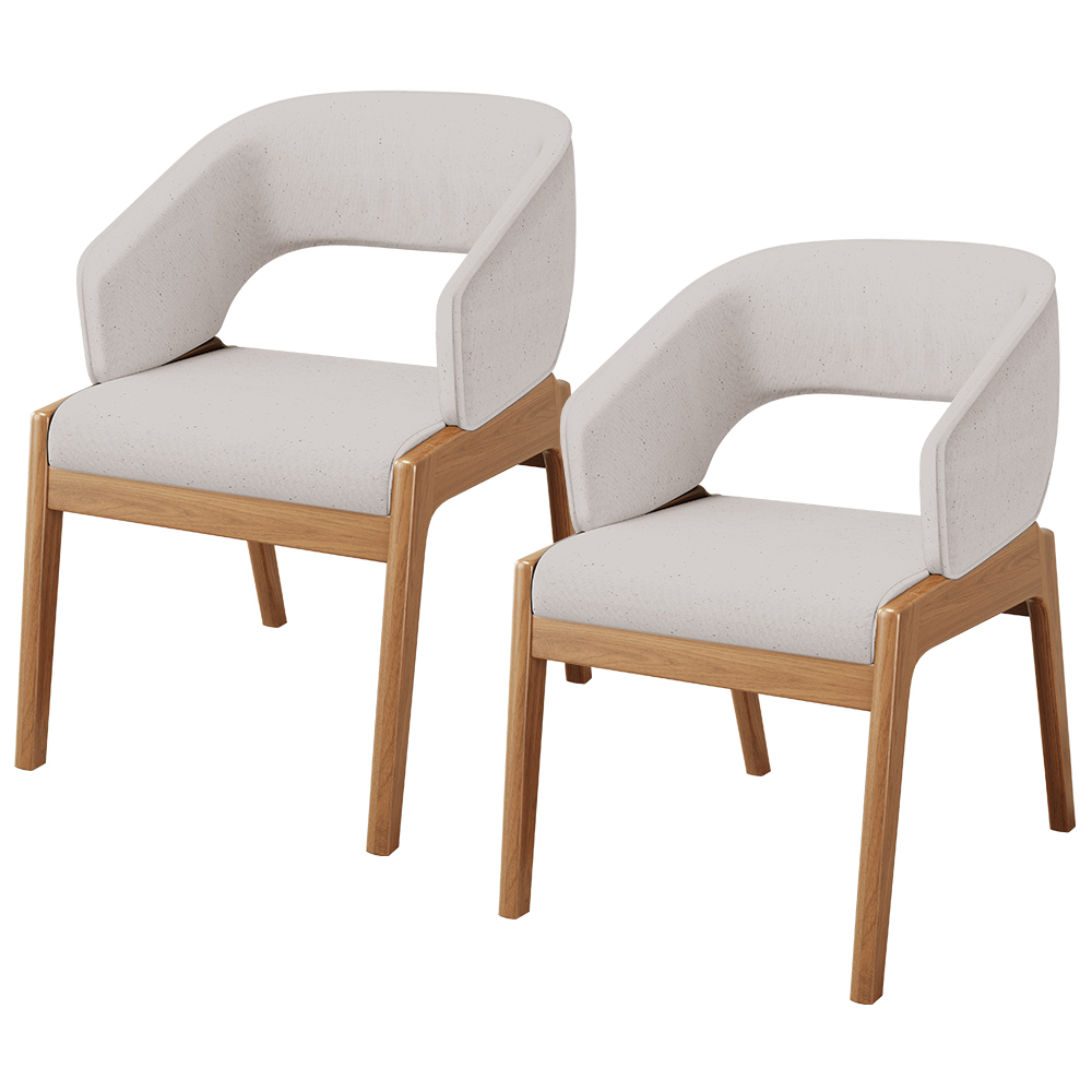 Kit 02 Cadeiras de Jantar e Estar Living Estofada Lince L02 Linho Bege - Lyam Decor