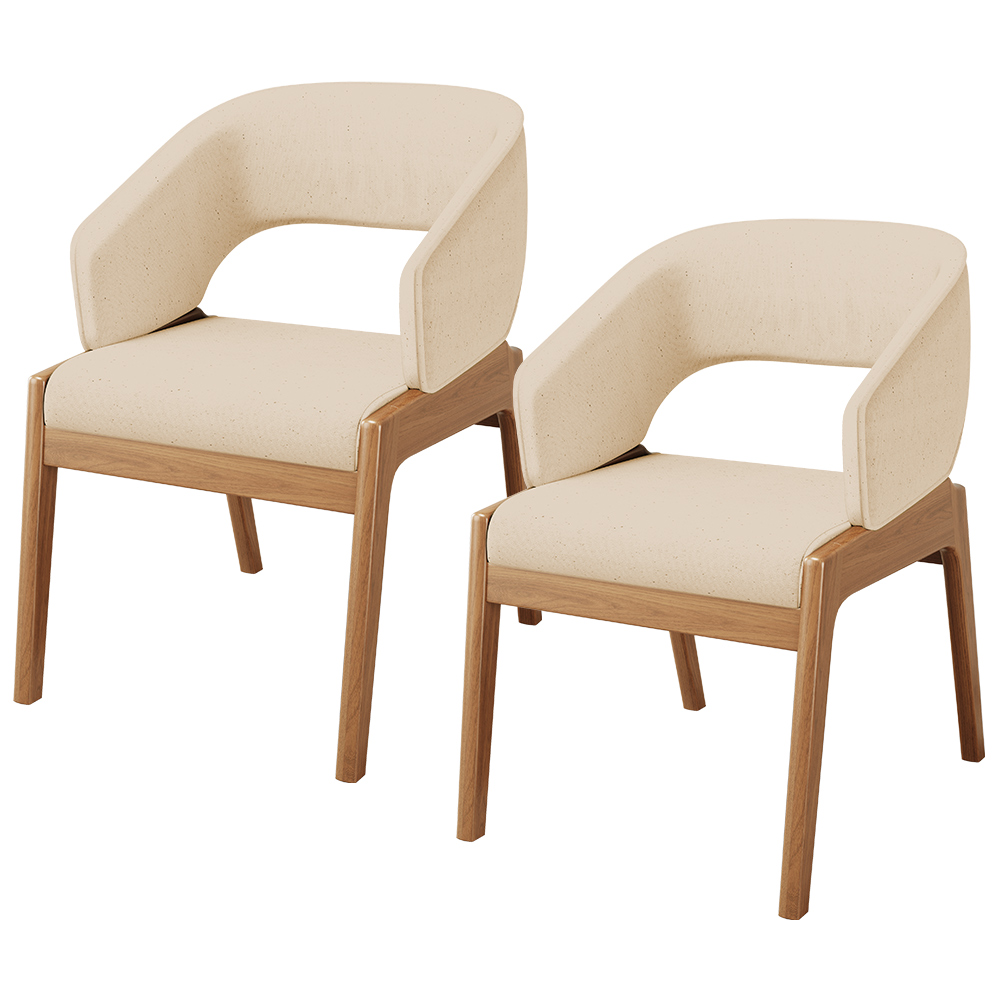 Kit 02 Cadeiras de Jantar e Estar Living Estofada Lince L02 Linho Bege Escuro - Lyam Decor