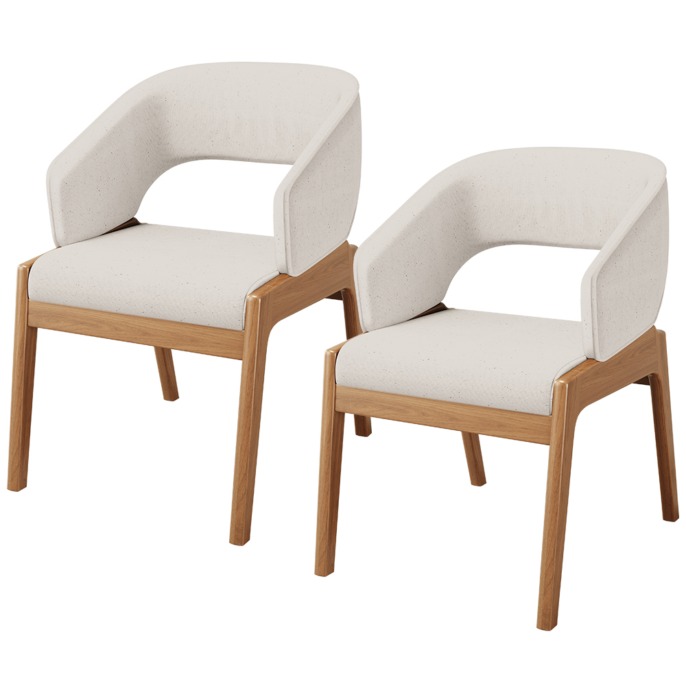 Kit 02 Cadeiras de Jantar e Estar Living Estofada Lince L02 Linho Cru - Lyam Decor