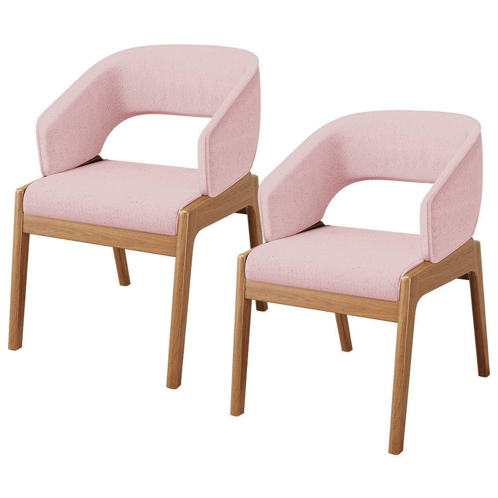 Kit 02 Cadeiras de Jantar e Estar Living Estofada Lince L02 Linho Rosê - Lyam Decor