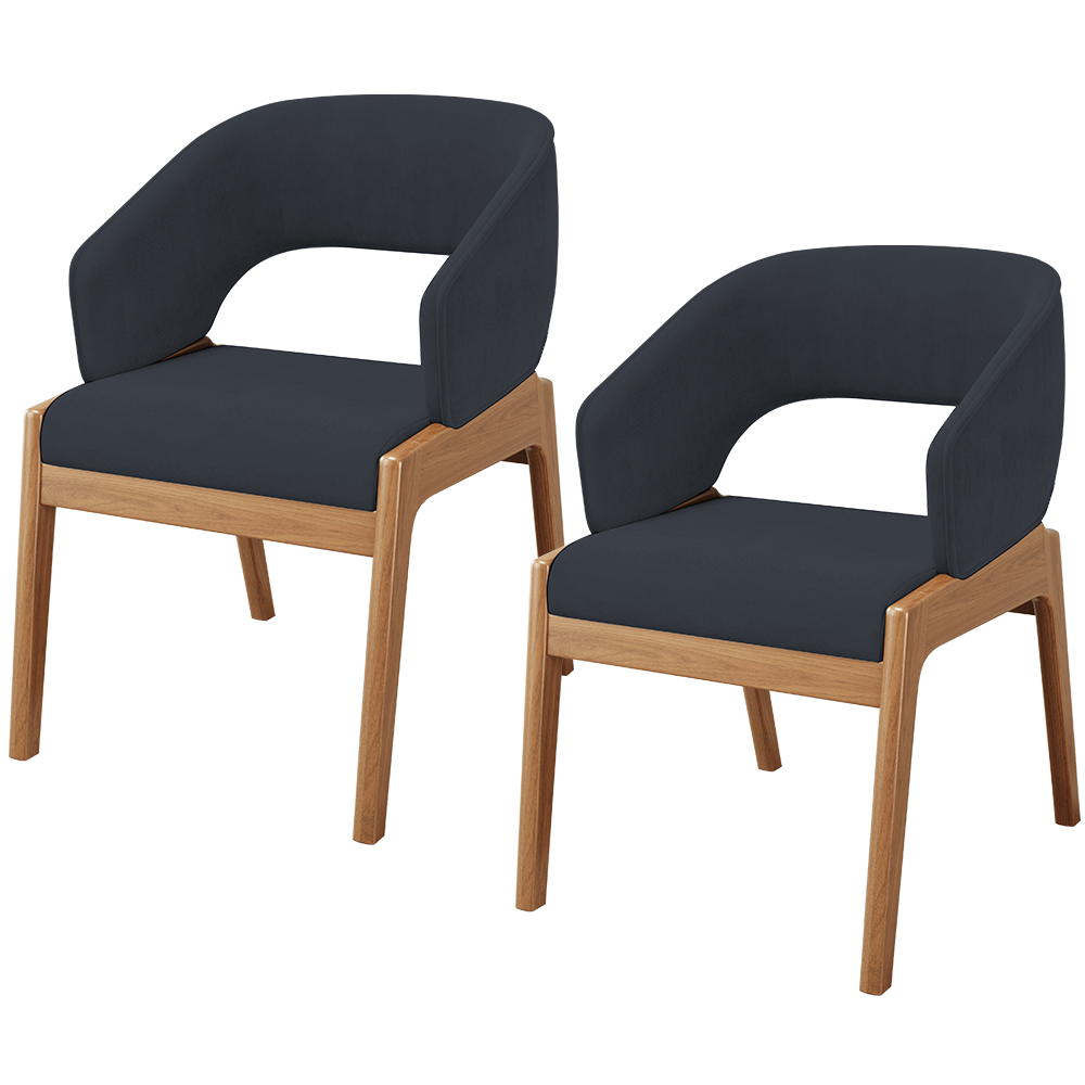 Kit 02 Cadeiras de Jantar e Estar Living Estofada Lince L02 Suede Preto - Lyam Decor