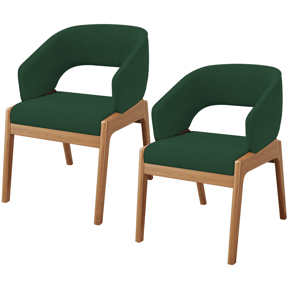 Kit 02 Cadeiras de Jantar e Estar Living Estofada Lince L02 Suede Verde Musgo - Lyam Decor