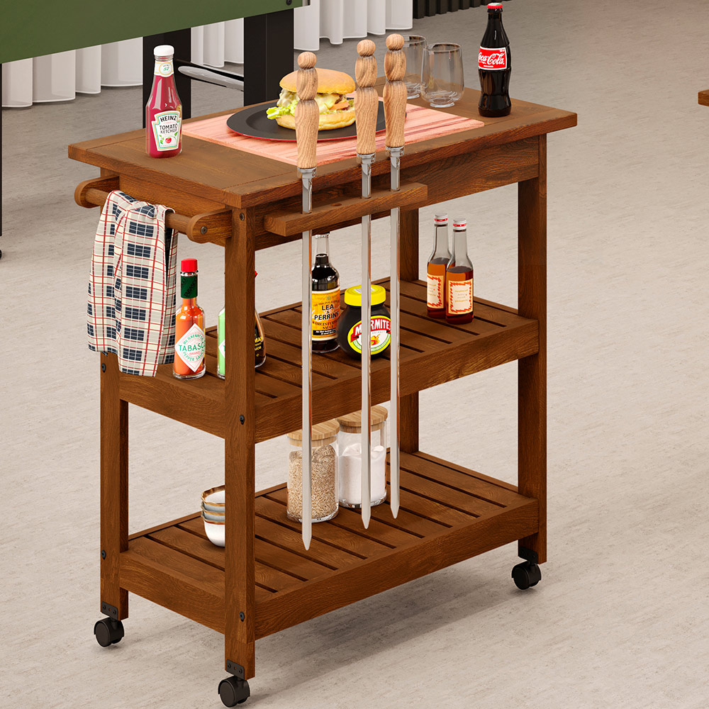 Kit 02 Carrinho De Churrasco Grade Mesa Tábua De Cortes Home W02 Madeira Maciça Imbuia - Lyam Decor
