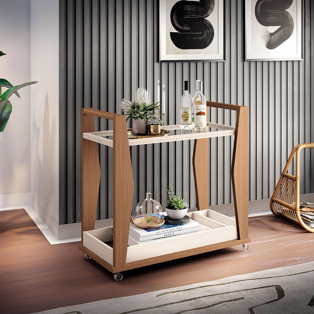 Kit 02 Carrinhos Decorativos Bar Café Multiuso B01 Belga Off White Nature - Lyam Decor