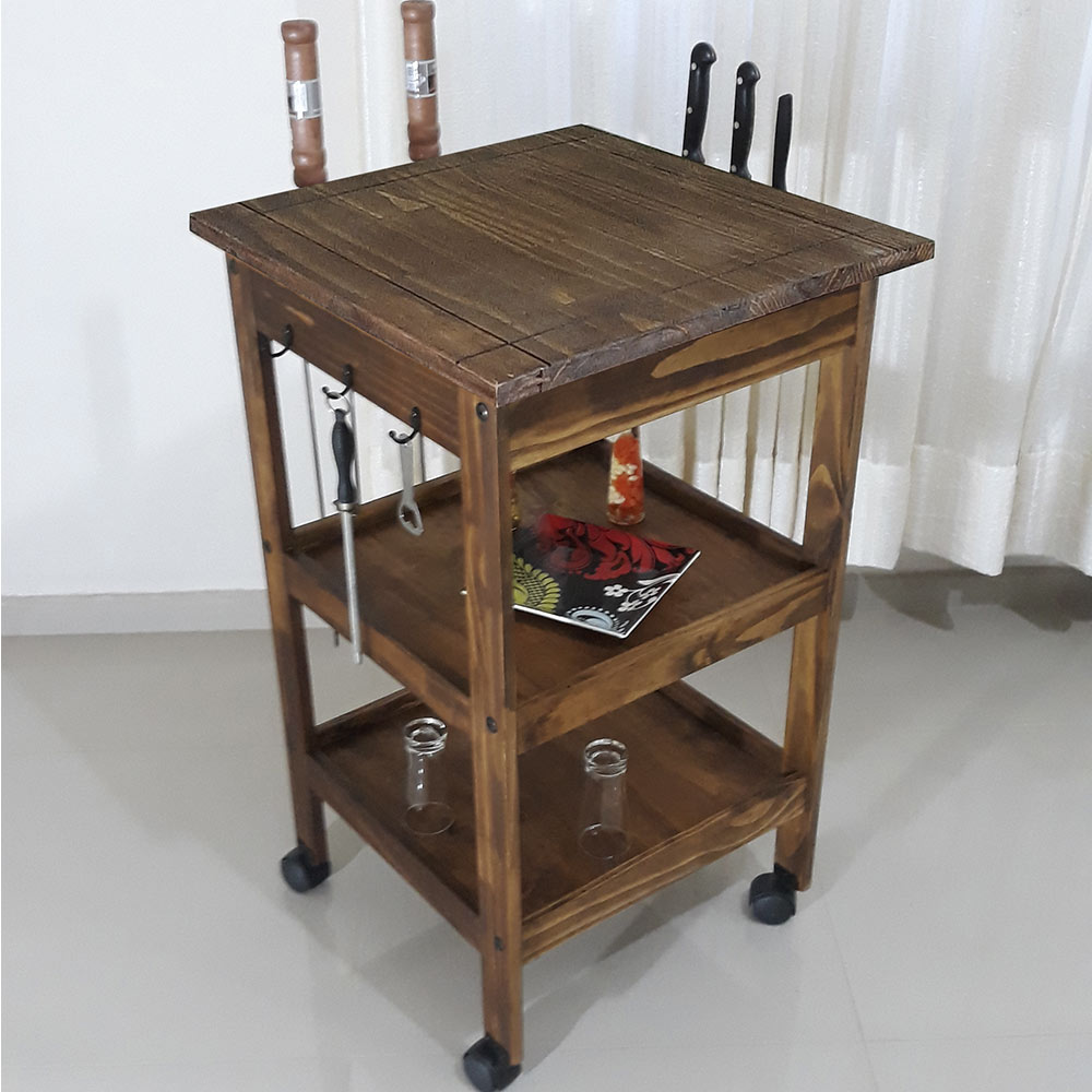 Kit 02 Carrinhos de Churrasco Mesa Gourmet Bistrô Churrasqueira W02 Imbuia - Lyam Decor