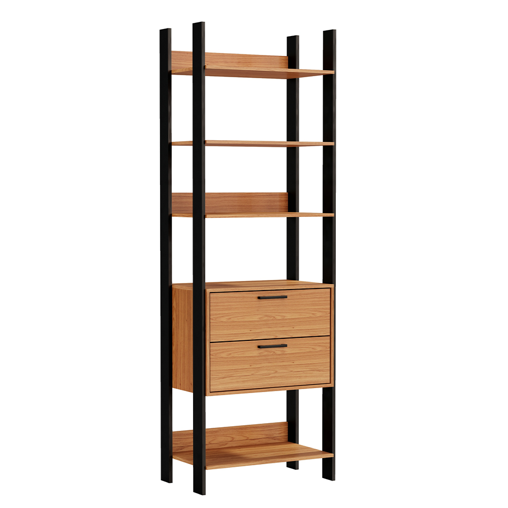 Kit 02 Closet Guarda Roupa Cabideiro 02 Gavetas Modulado 220x73cm Leaf D03 Freijó Preto - Lyam Decor