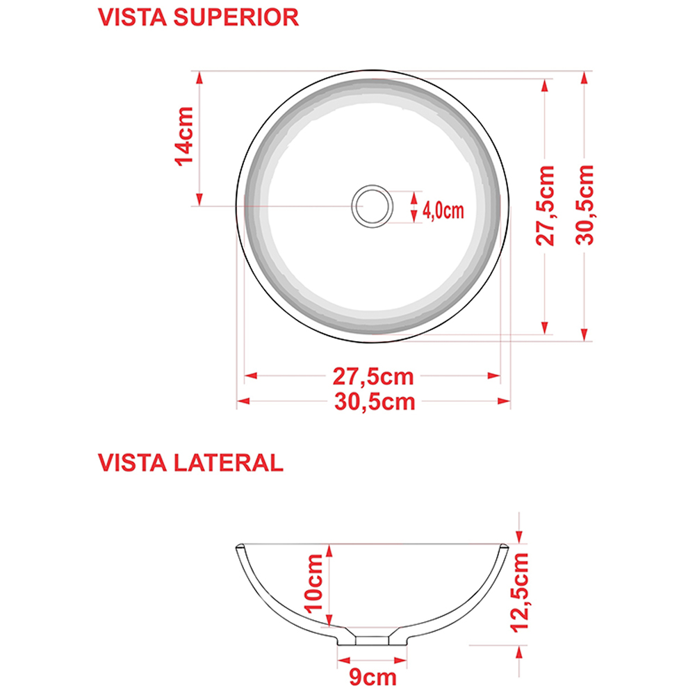 Kit 02 Cubas de Apoio 30 cm Redonda C01 Para Banheiro Lavabo R30W Branco - Lyam Decor