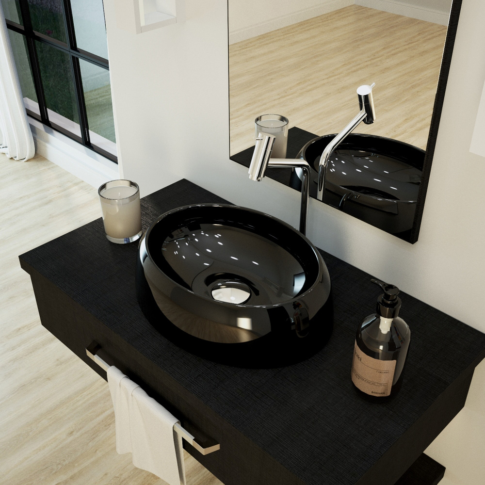 Kit 02 Cubas de Apoio Oval Para Banheiro Lavabo C01 Capri O39 Preto - Lyam Decor