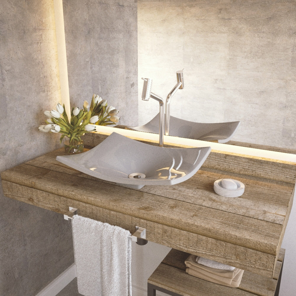 Kit 02 Cubas de Apoio Para Banheiro Lavabo C01 Folha F44 Cinza - Lyam Decor