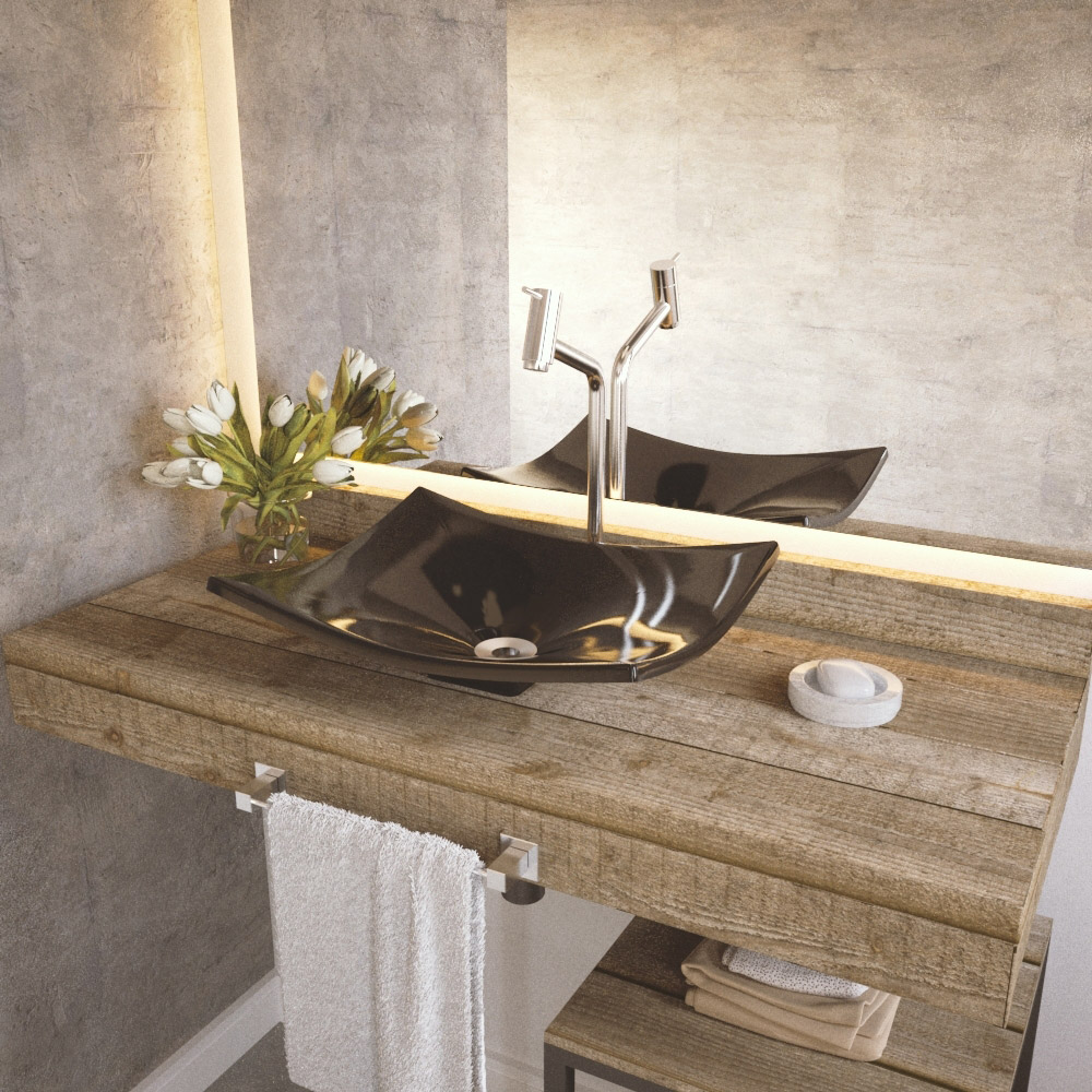 Kit 02 Cubas de Apoio Para Banheiro Lavabo C01 Folha F44 Preto - Lyam Decor