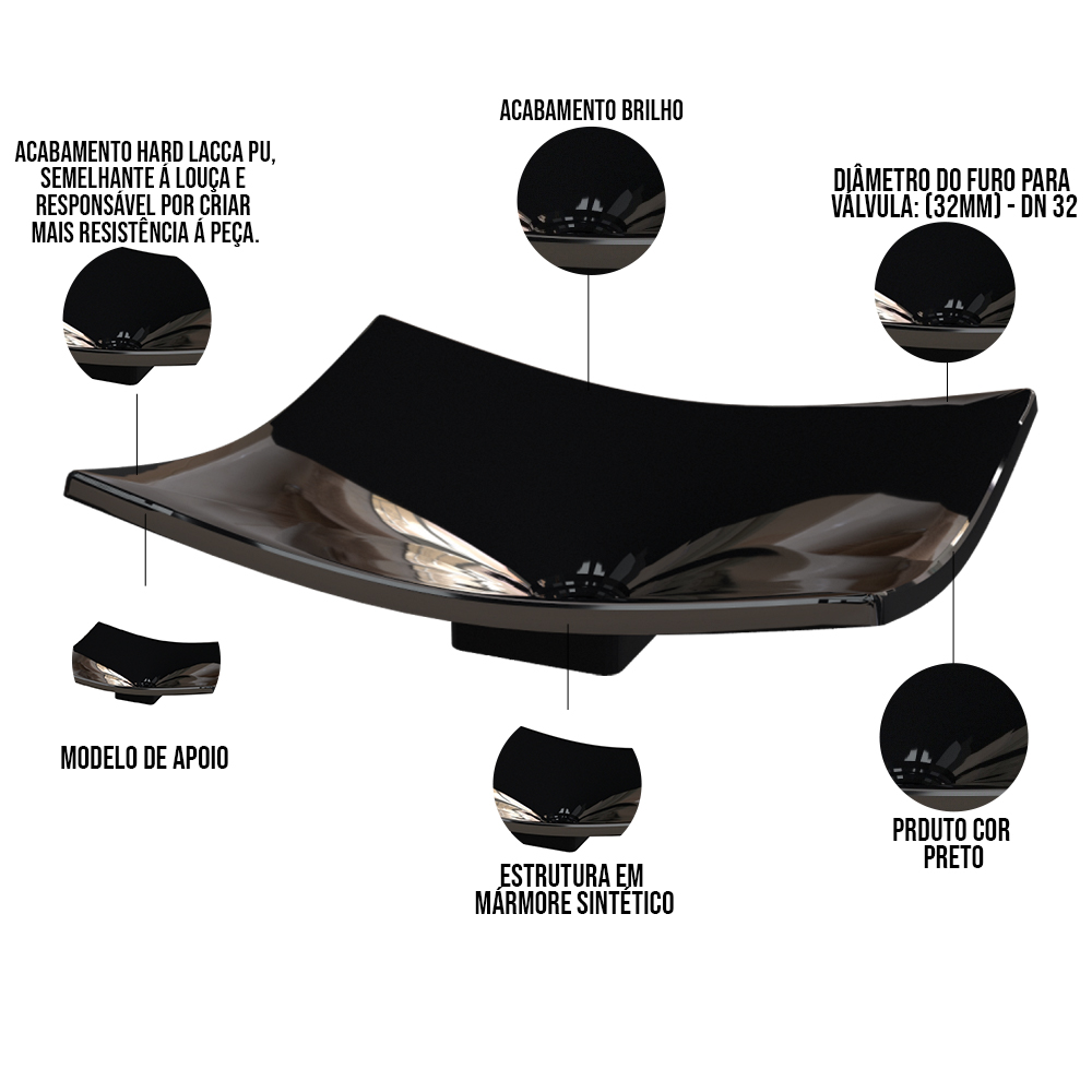 Kit 02 Cubas de Apoio Para Banheiro Lavabo C01 Folha F44 Preto - Lyam Decor