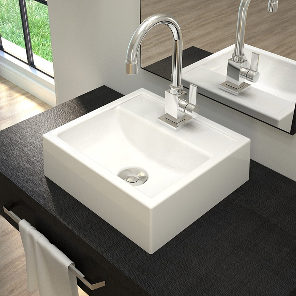 Kit 02 Cubas de Apoio Quadrada C01 Para Banheiro Lavabo Q32W Branco - Lyam Decor