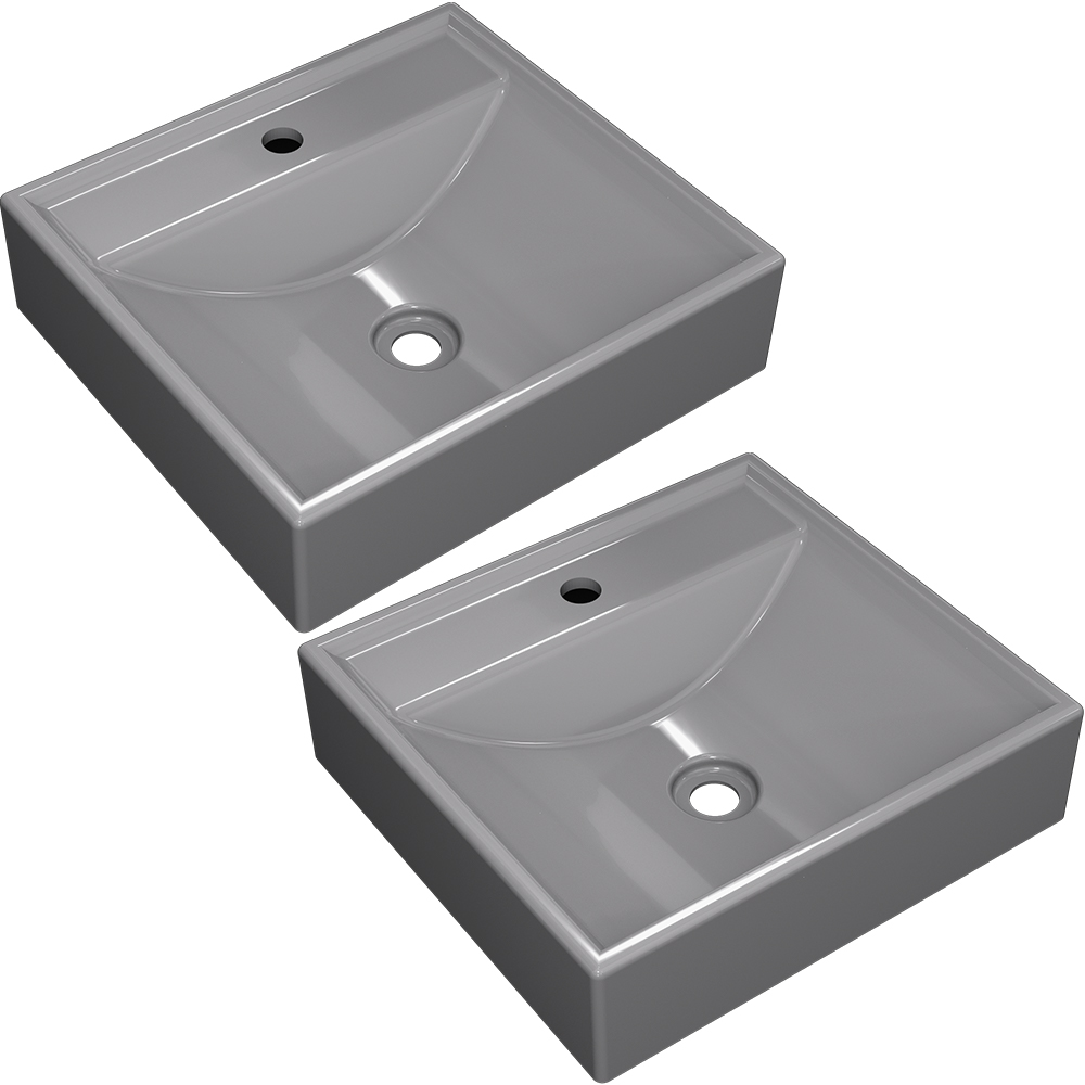 Kit 02 Cubas de Apoio Quadrada Para Banheiro Lavabo C01 Q39W Cinza - Lyam Decor
