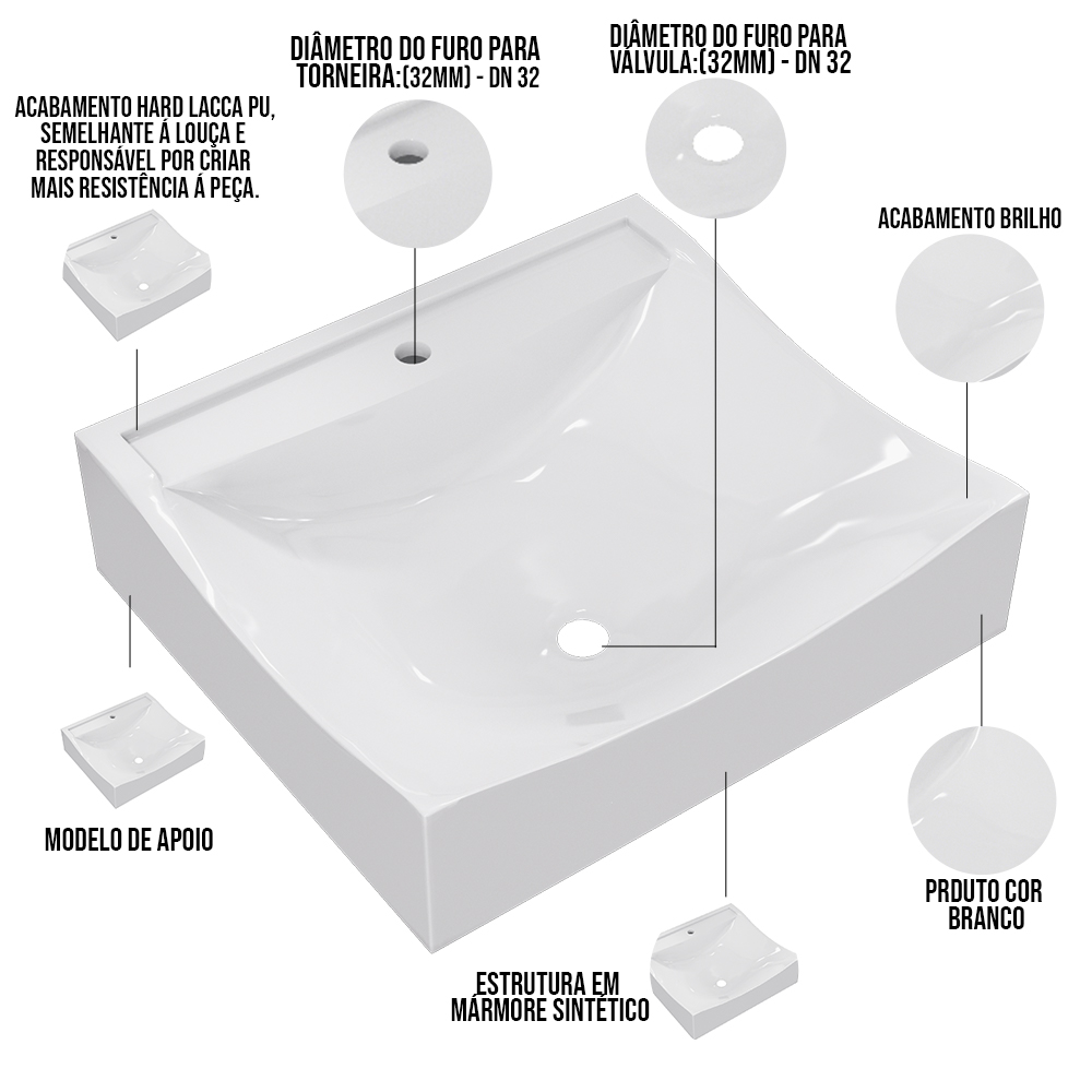 Kit 02 Cubas de Apoio Quadrada Para Banheiro Lavabo C01 Q440 Branco - Lyam Decor