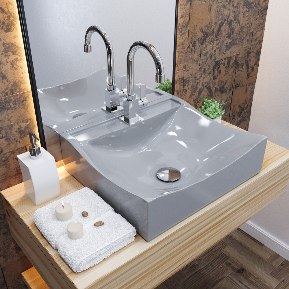Kit 02 Cubas de Apoio Quadrada Para Banheiro Lavabo C01 Q440 Cinza - Lyam Decor