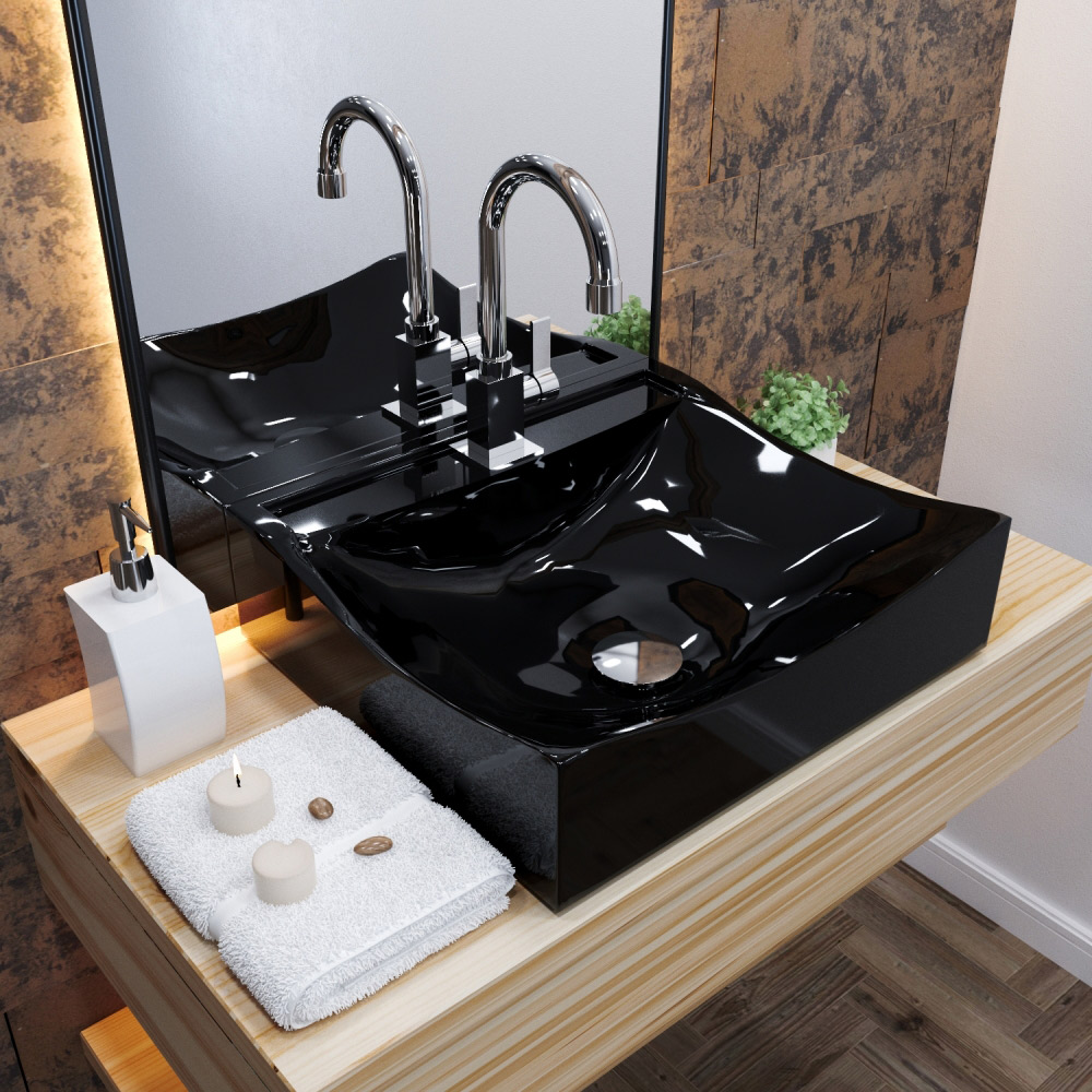 Kit 02 Cubas de Apoio Quadrada Para Banheiro Lavabo C01 Q440 Preto - Lyam Decor