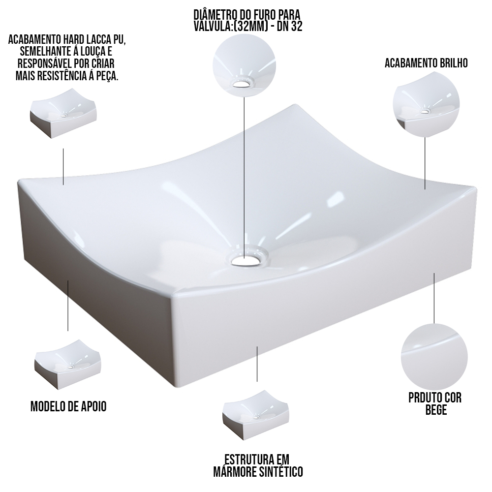 Kit 02 Cubas de Apoio Retangular Para Banheiro Lavabo C01 ML44W Bege - Lyam Decor