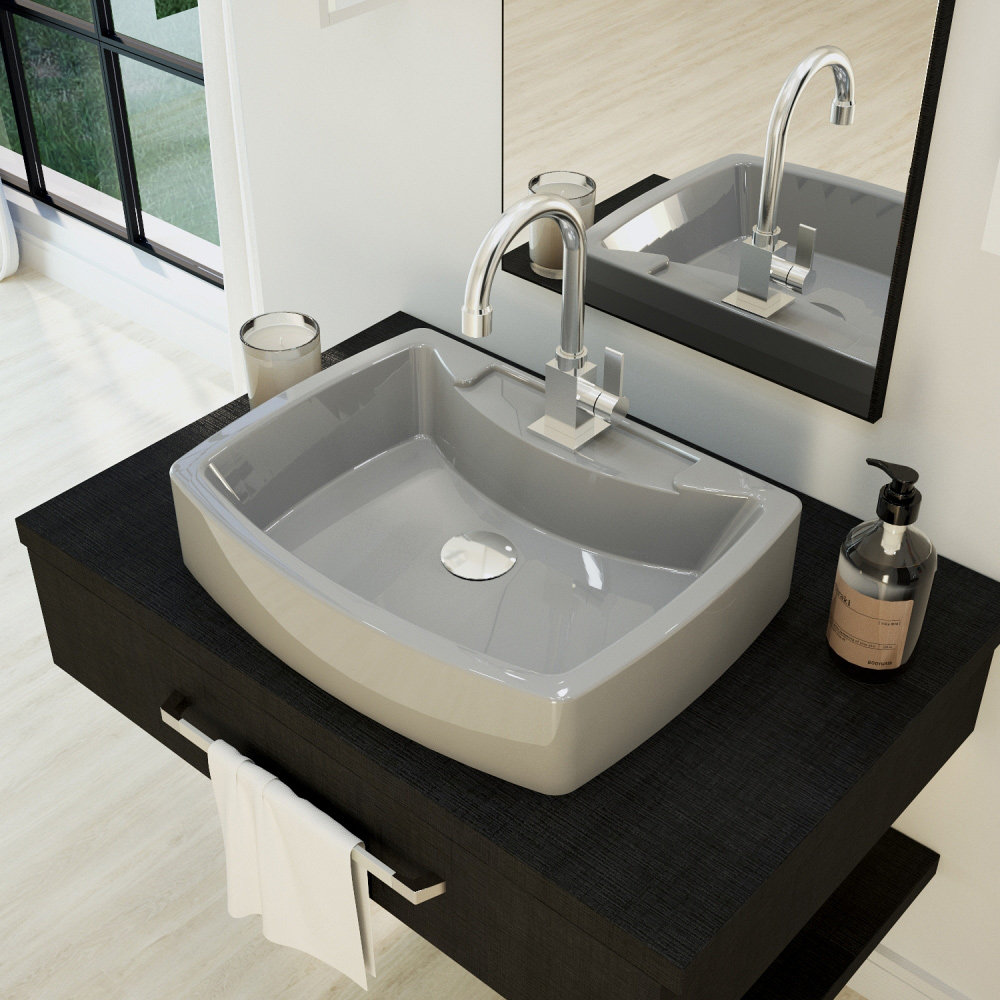 Kit 02 Cubas de Apoio Retangular Para Banheiro Lavabo C01 RT50 Cinza - Lyam Decor