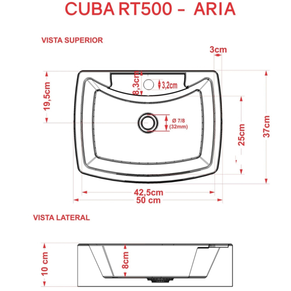 Kit 02 Cubas de Apoio Retangular Para Banheiro Lavabo C01 RT50 Cinza - Lyam Decor