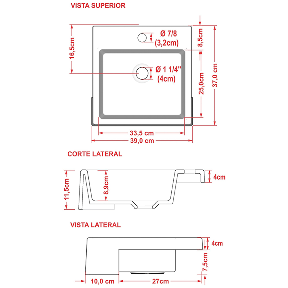 Kit 02 Cubas de Semi Encaixe C01 Quadrada Para Banheiro Lavabo XQ395 Branco - Lyam Decor