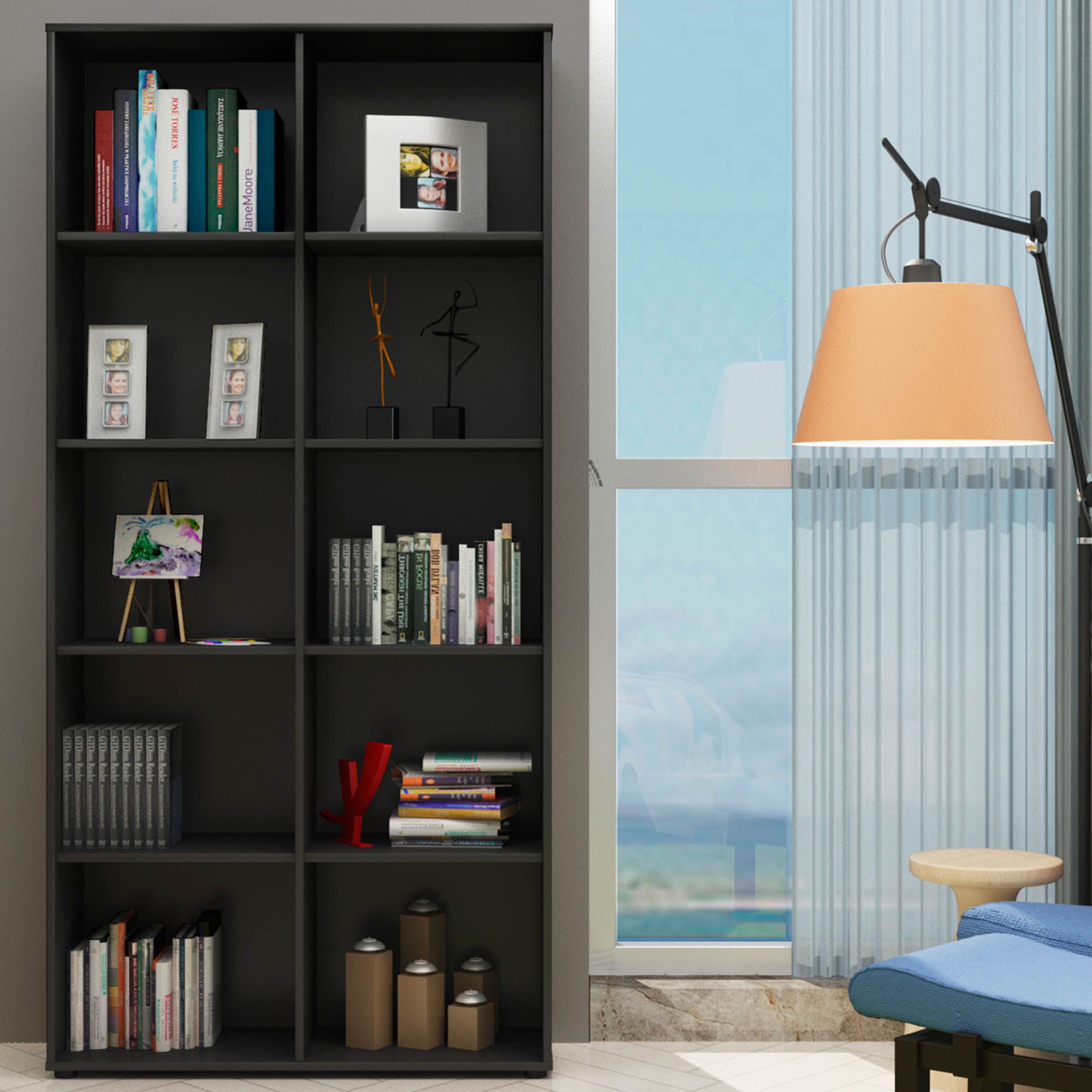 Kit 02 Estantes Multiuso com 10 Nichos Clean A02 187x90 Preto - Lyam Decor