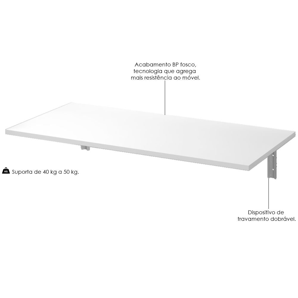 Kit 02 Mesas Dobráveis de Parede Cozinha Slim L03 Suspensa 120x45 BP Branco Fosco - Lyam Decor