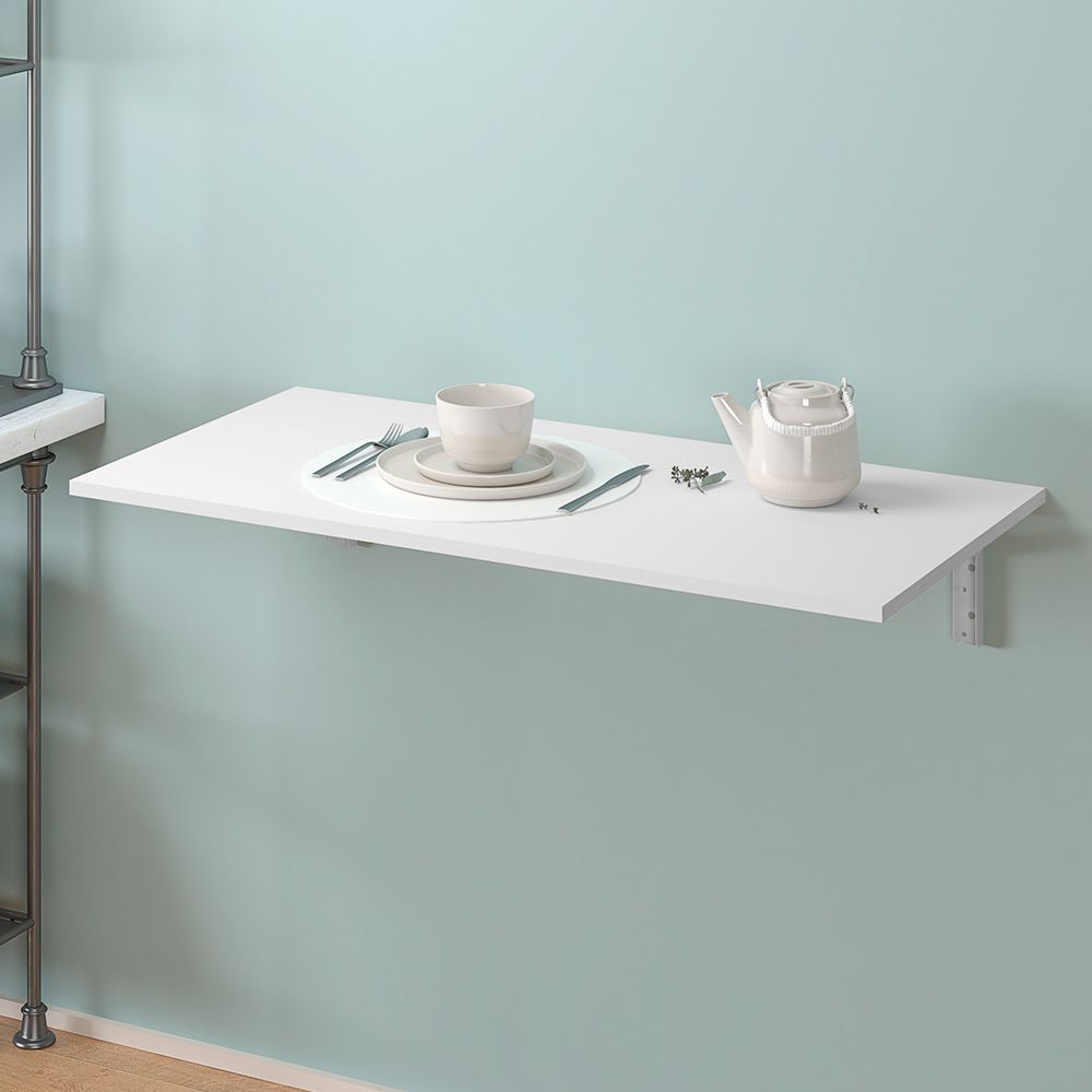 Kit 02 Mesas Dobráveis de Parede Cozinha Slim L03 Suspensa 120x45 BP Branco Fosco - Lyam Decor