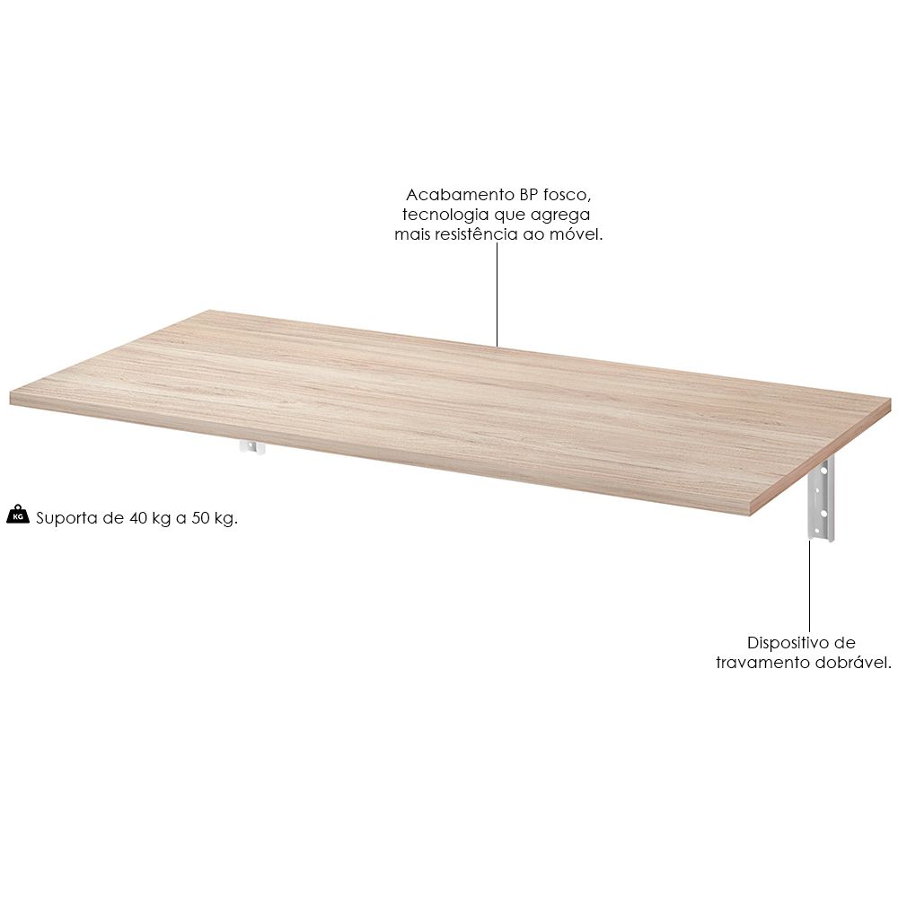 Kit 02 Mesas Dobráveis de Parede Cozinha Slim L03 Suspensa 90x45 BP Amadeirado Fosco - Lyam Decor
