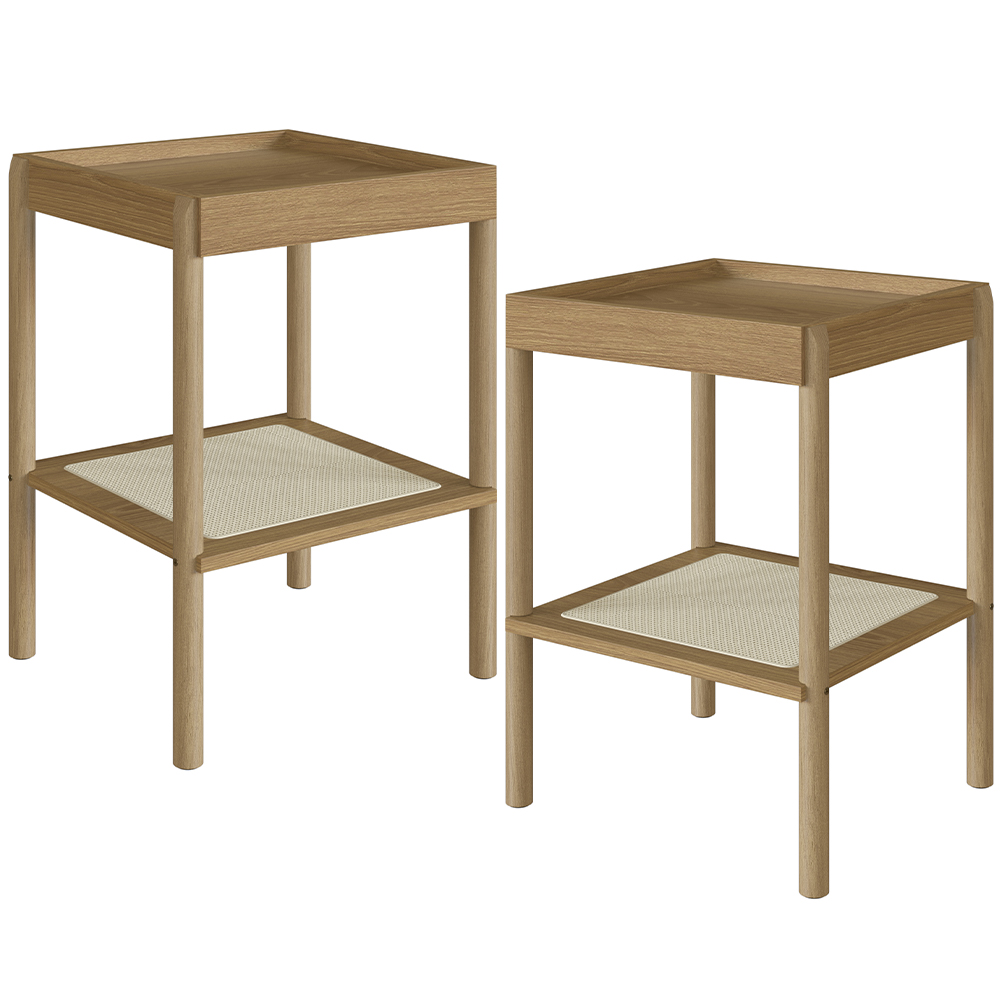 Kit 02 Mesas Lateral Para Sala de Estar Pés Madeira Moss A03 Hanover Roble - Lyam Decor