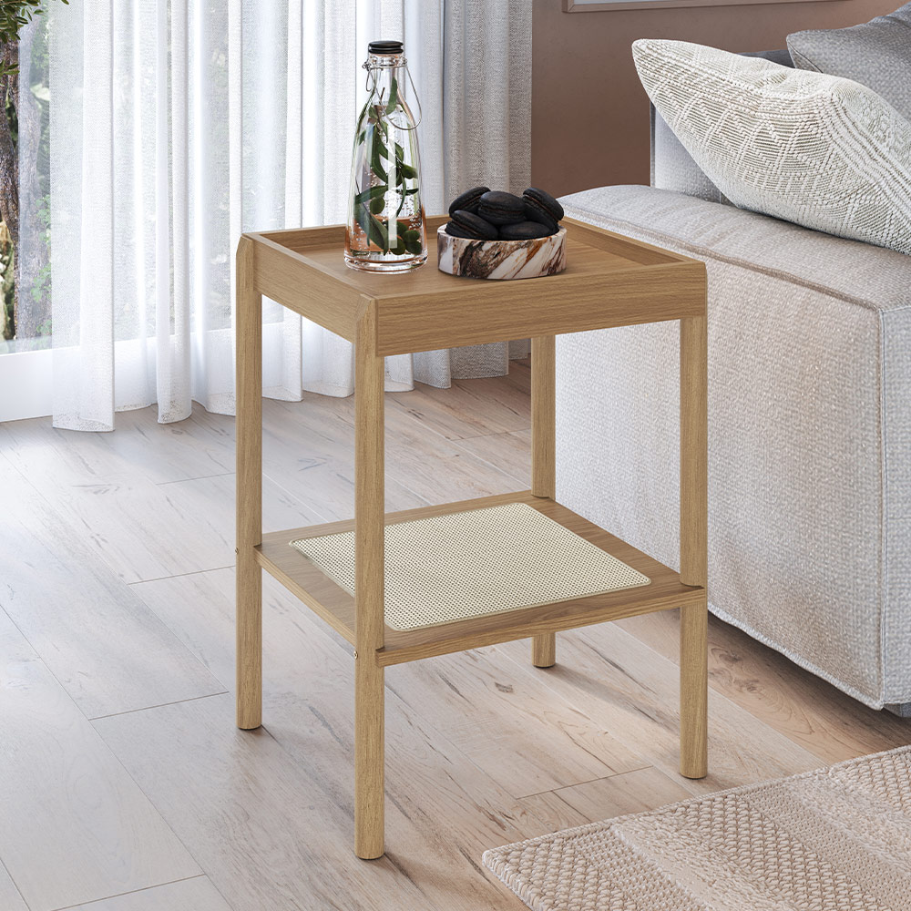 Kit 02 Mesas Lateral Para Sala de Estar Pés Madeira Moss A03 Hanover Roble - Lyam Decor