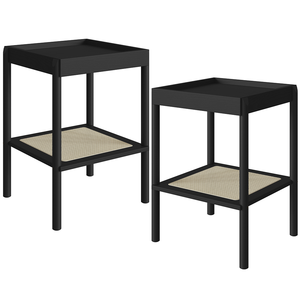 Kit 02 Mesas Lateral Para Sala de Estar Pés Madeira Moss A03 Nero Preto - Lyam Decor