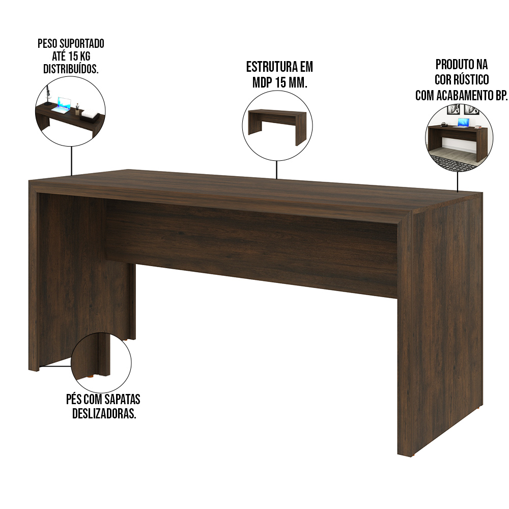 Kit 02 Mesas Para Escritório E Home Office Bay 163 Cm T01 Rústico - Lyam Decor