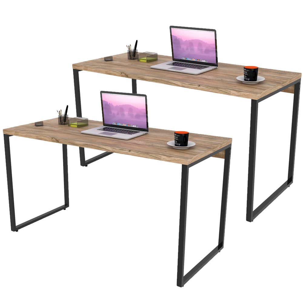 Kit 02 Mesas Para Escritório Home Office Estilo Industrial Form C01 135 cm Carvalho - Lyam Decor