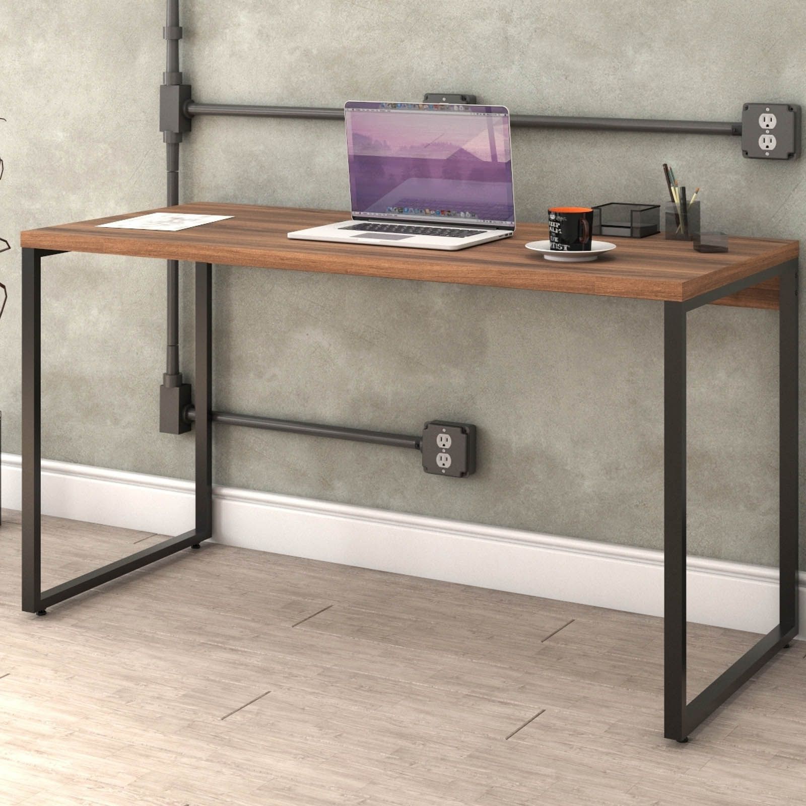 Kit 02 Mesas Para Escritório Home Office Estilo Industrial Form C01 135 cm Nogal - Lyam Decor