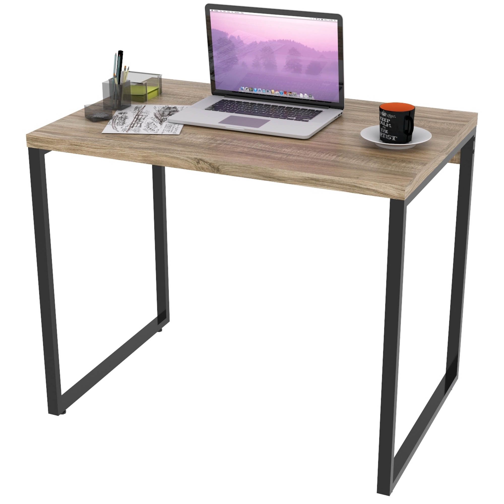 Kit 02 Mesas Para Escritório Home Office Estilo Industrial Form C01 90 cm Carvalho - Lyam Decor