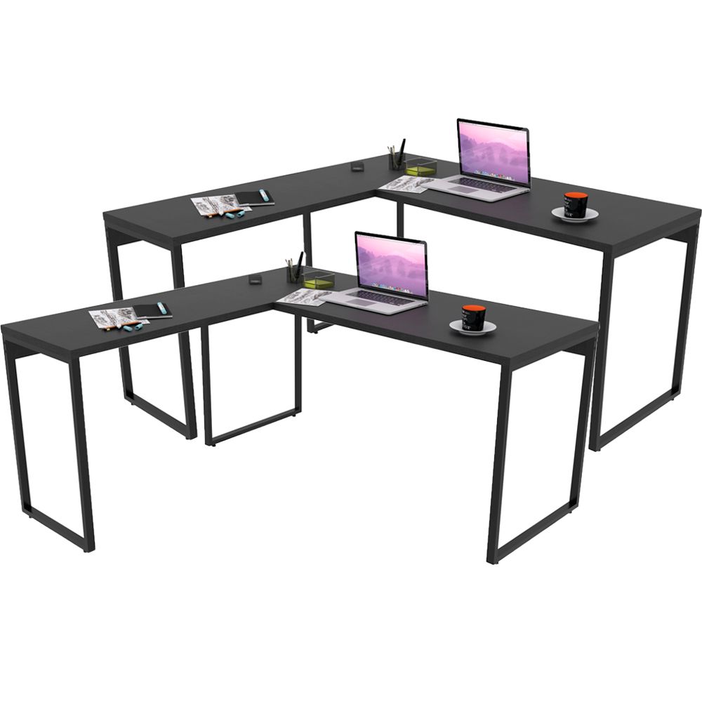 Kit 02 Mesas Para Escritório Home Office Estilo Industrial em L Form C01 150x150 Preto Onix - Lyam Decor