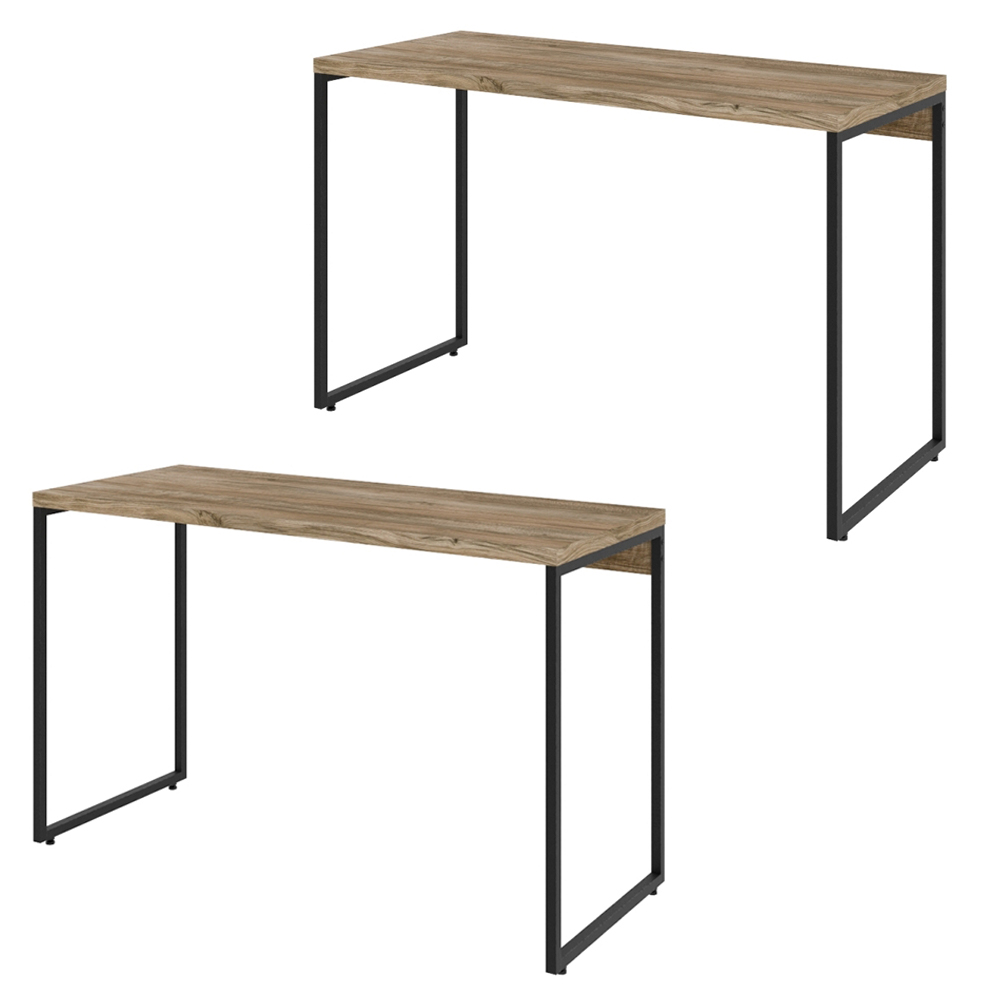 Kit 02 Mesas Para Escritório e Home Office Industrial Aspen 120 cm C01 Carvalho - Lyam Decor
