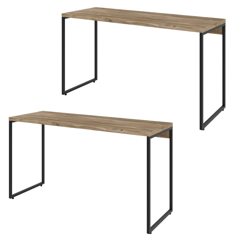 Kit 02 Mesas Para Escritório e Home Office Industrial Aspen 135 cm C01 Carvalho - Lyam Decor