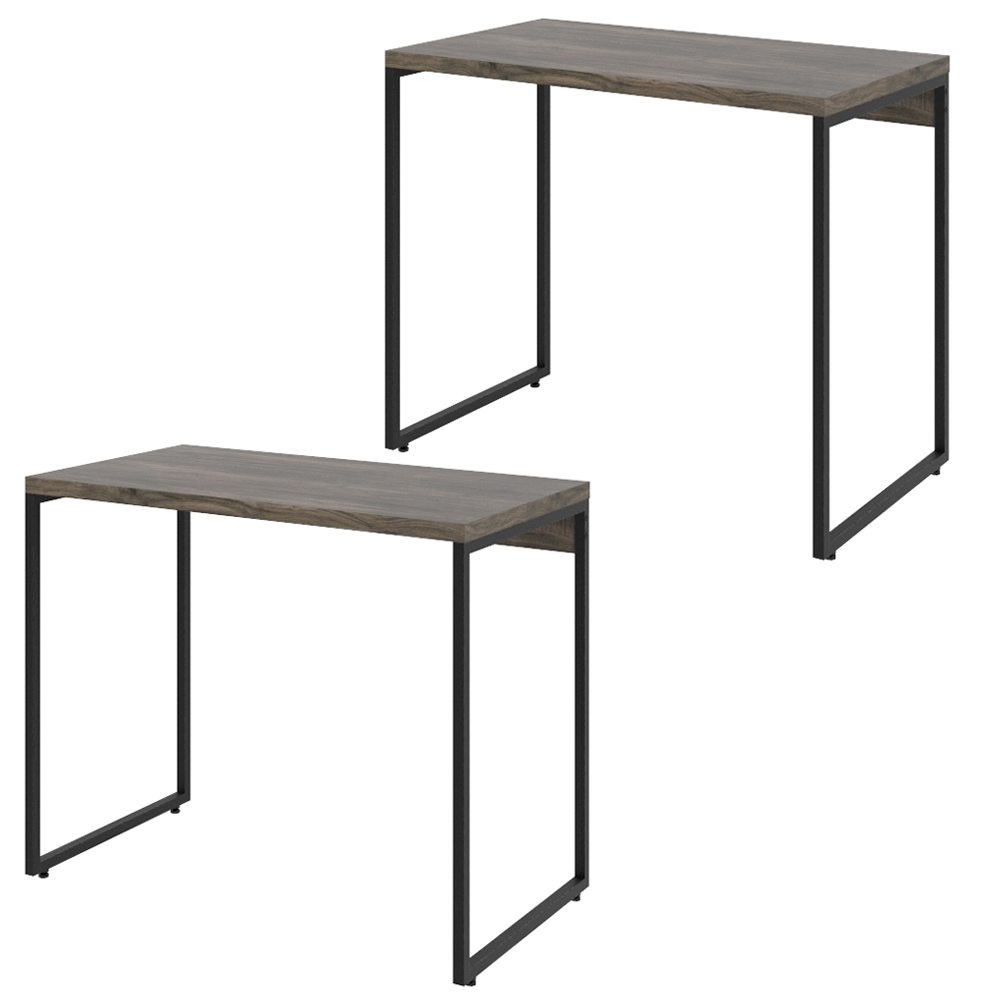 Kit 02 Mesas Para Escritório e Home Office Industrial Aspen 90 cm C01 Carvalho Dark - Lyam Decor