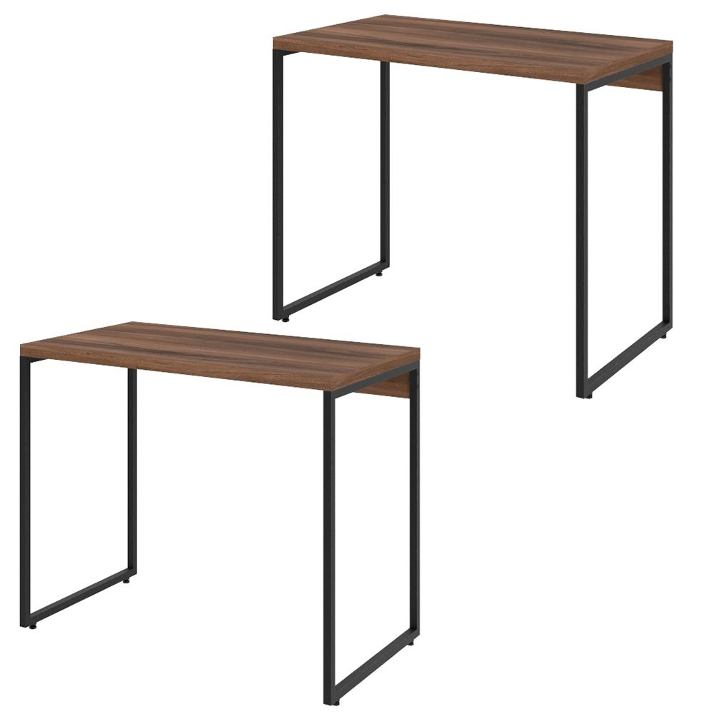 Kit 02 Mesas Para Escritório e Home Office Industrial Aspen 90 cm C01 Nogal - Lyam Decor
