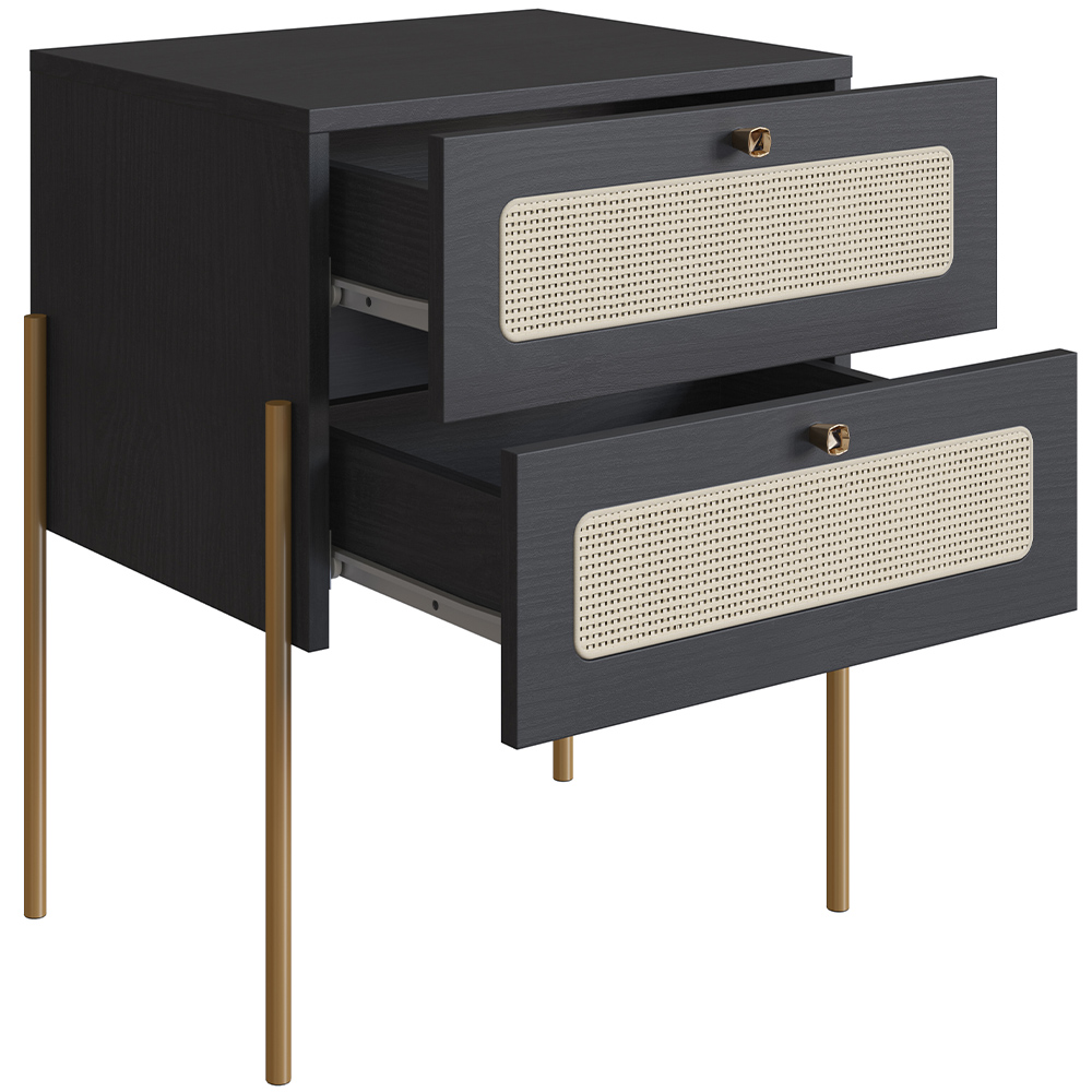 Kit 02 Mesas de Cabeceira 02 Gavetas com Telinha Industrial Indy A03 Nero Dourado - Lyam Decor