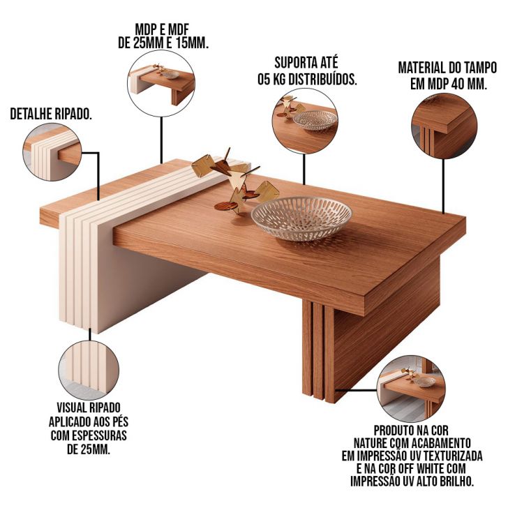 Mesa De Centro Milão Com Espelho - Lukaliam Móveis Mesa de Centro