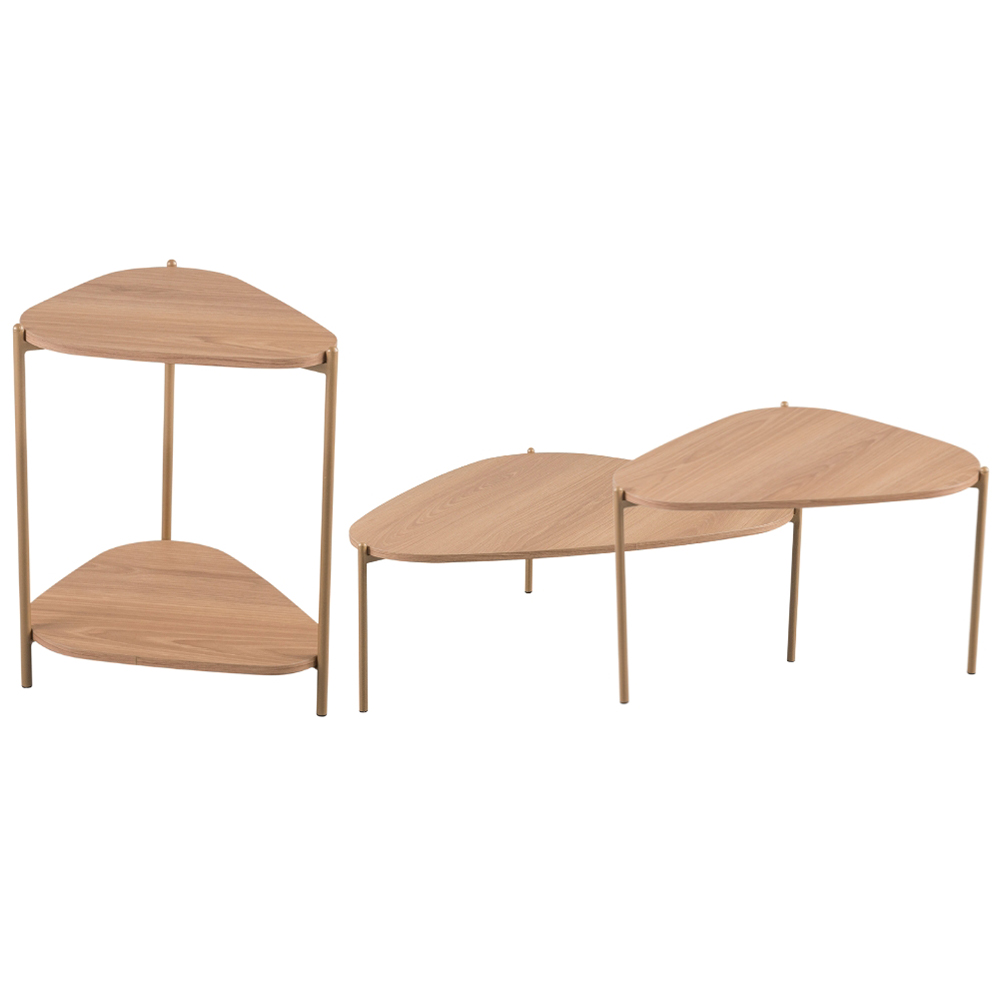 Kit 02 Mesas de Centro e 01 Mesa Lateral Pés Metálicos Adek A03 Hanover Dourado - Lyam Decor