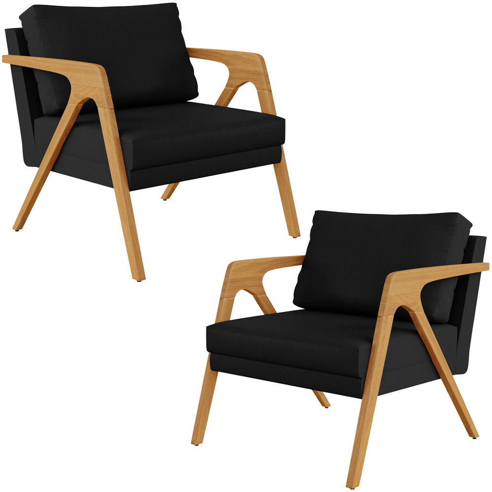 Kit 02 Poltrona Decorativa Para Sala Pietra Estrutura De Madeira L02 Corano Preto - Lyam Decor