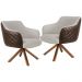 Kit 02 Poltronas Base Giratória Madeira Jade D02 Linho Bege C-107 Tressê Corano Marrom - Lyam Decor