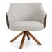 Kit 02 Poltronas Base Giratória Madeira Jade D02 Linho Bege C-107 Tressê Corano Marrom - Lyam Decor
